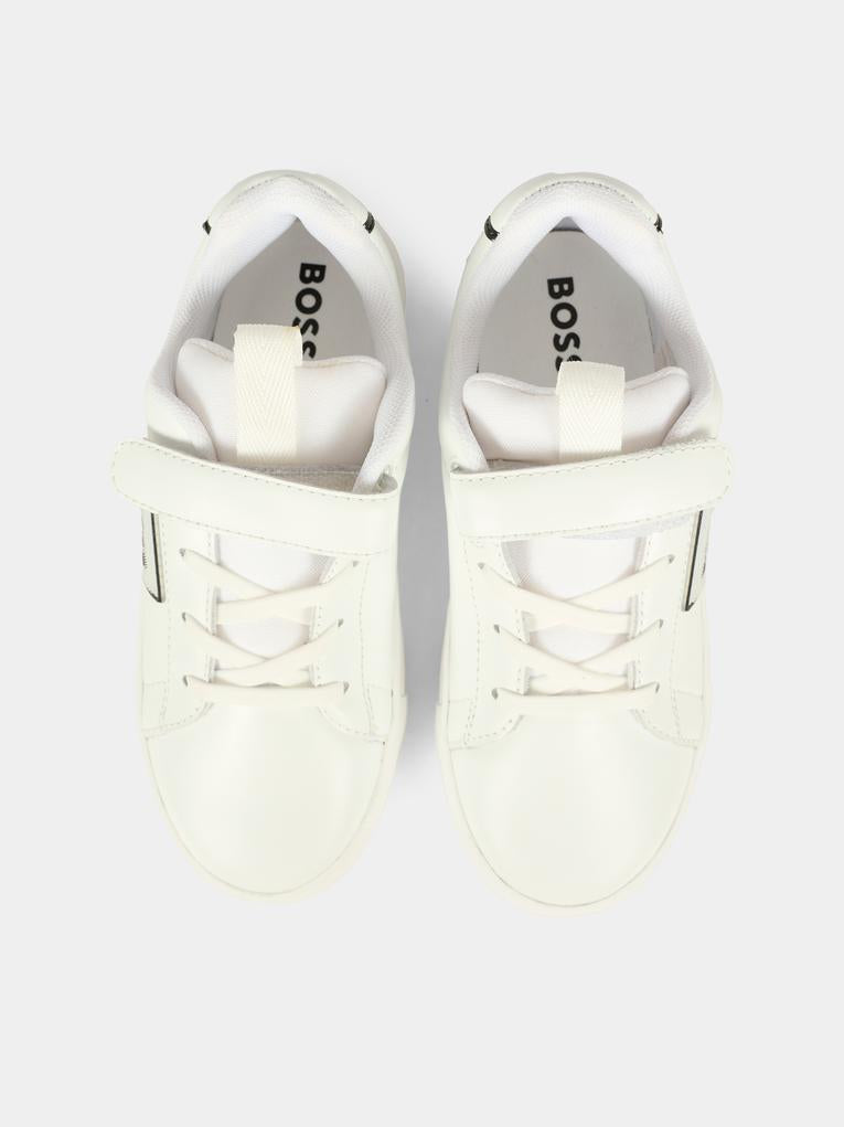 Sneakers bianche per neonato e bambino con patch,Boss,J52573 10P