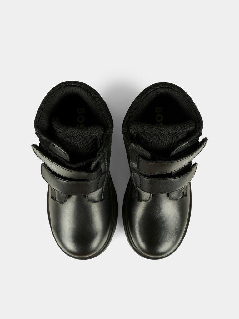 Stivaletti neri per neonato e bambino con logo,Boss,J52587 09B