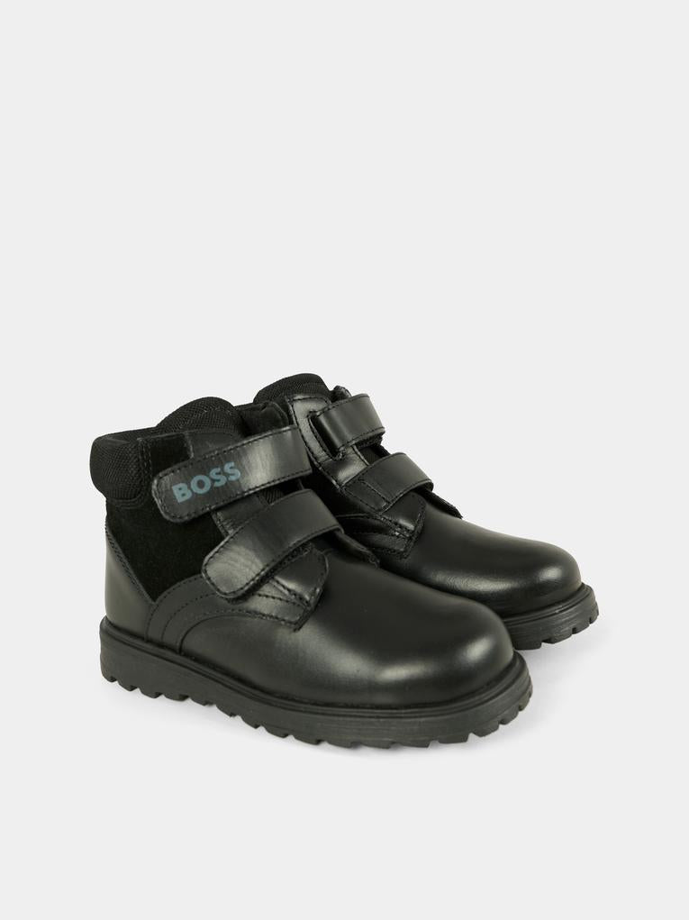 Stivaletti neri per neonato e bambino con logo,Boss,J52587 09B