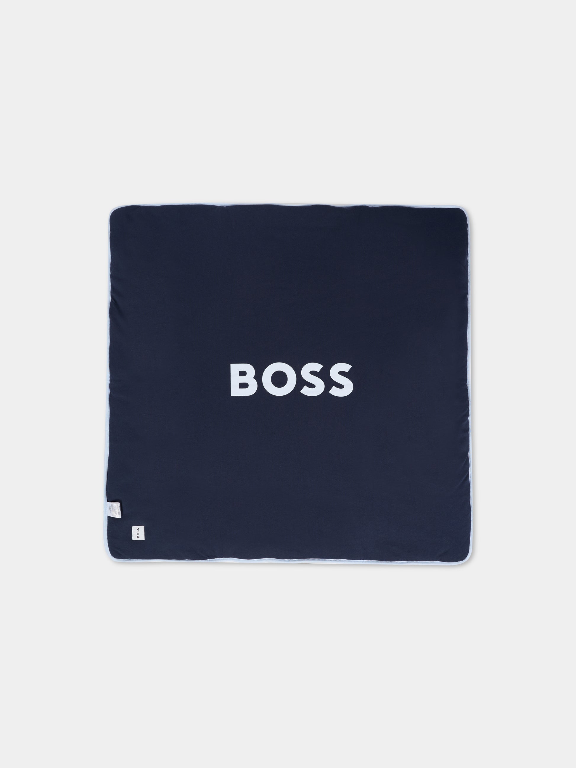 Coperta reversibile blu per neonato con logo,Boss,J52594 849