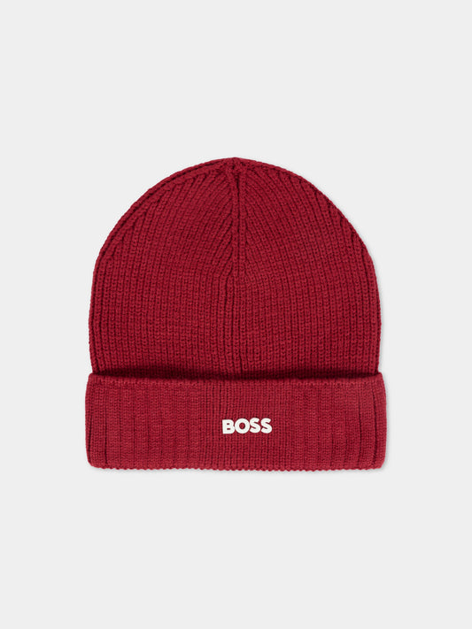 Berretto rosso per bambino con logo,Boss,J52616 96D