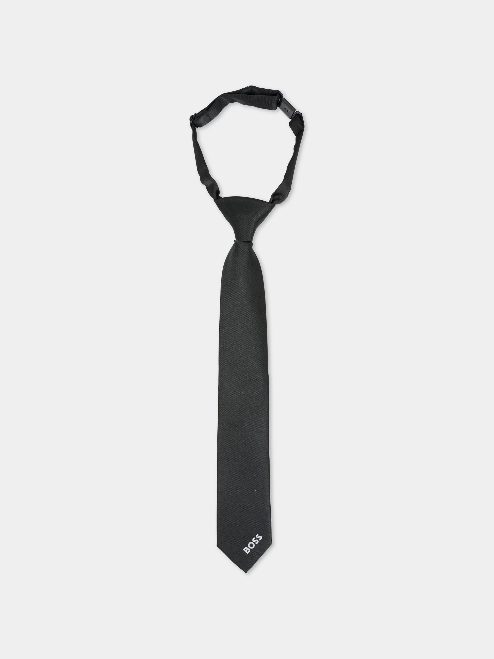 Cravatta nera per bambino con logo,Boss,J52630 09B