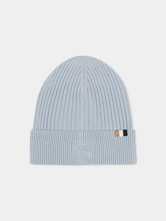 Berretto azzurro per neonato con logo,Boss,J52650 791