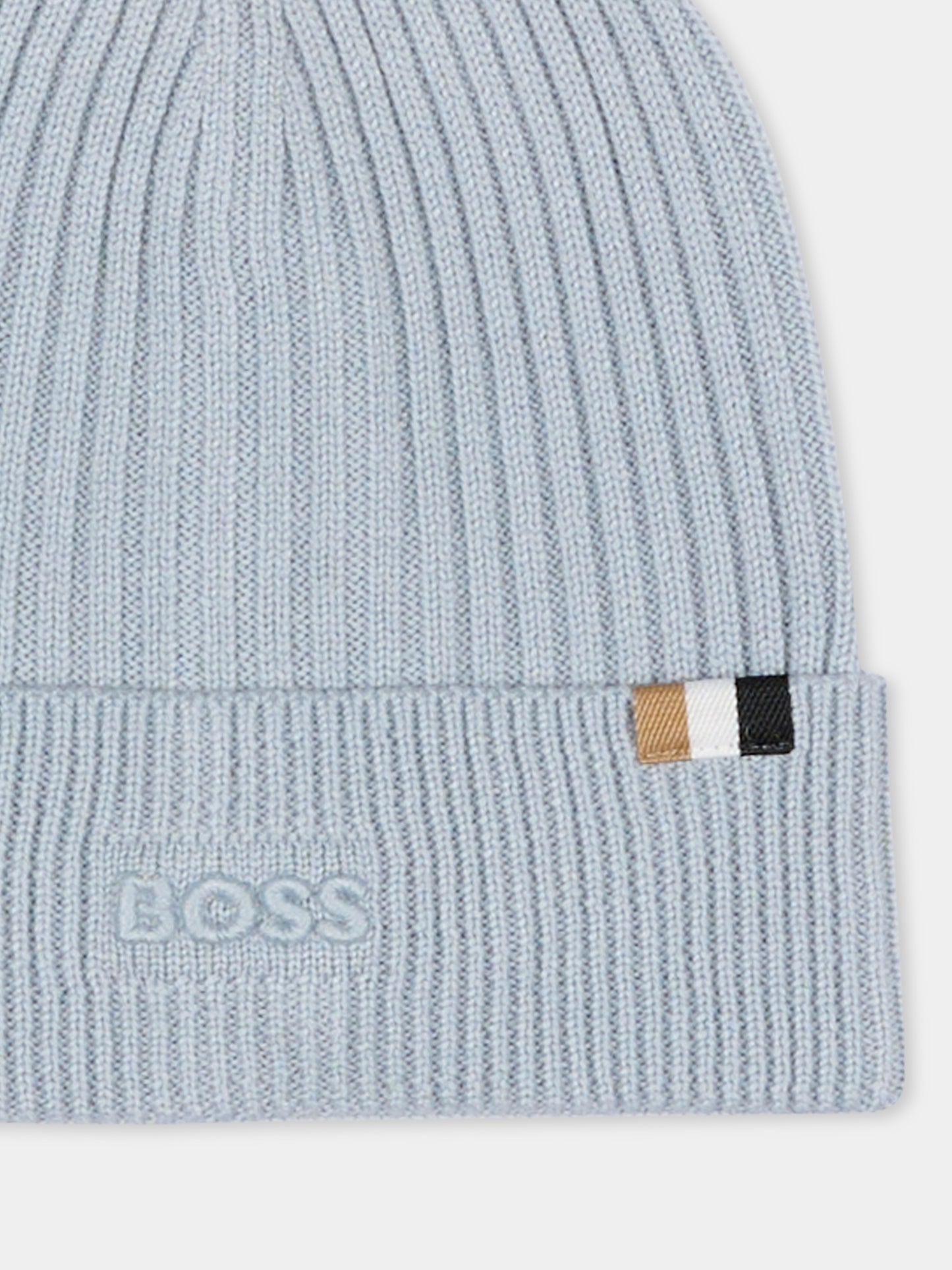 Berretto azzurro per neonato con logo,Boss,J52650 791