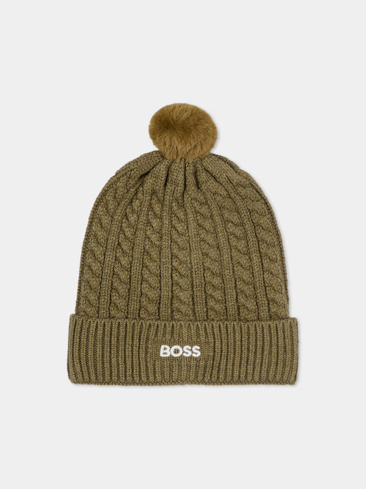 Berretto verde per bambino con pompon,Boss,J52656 724