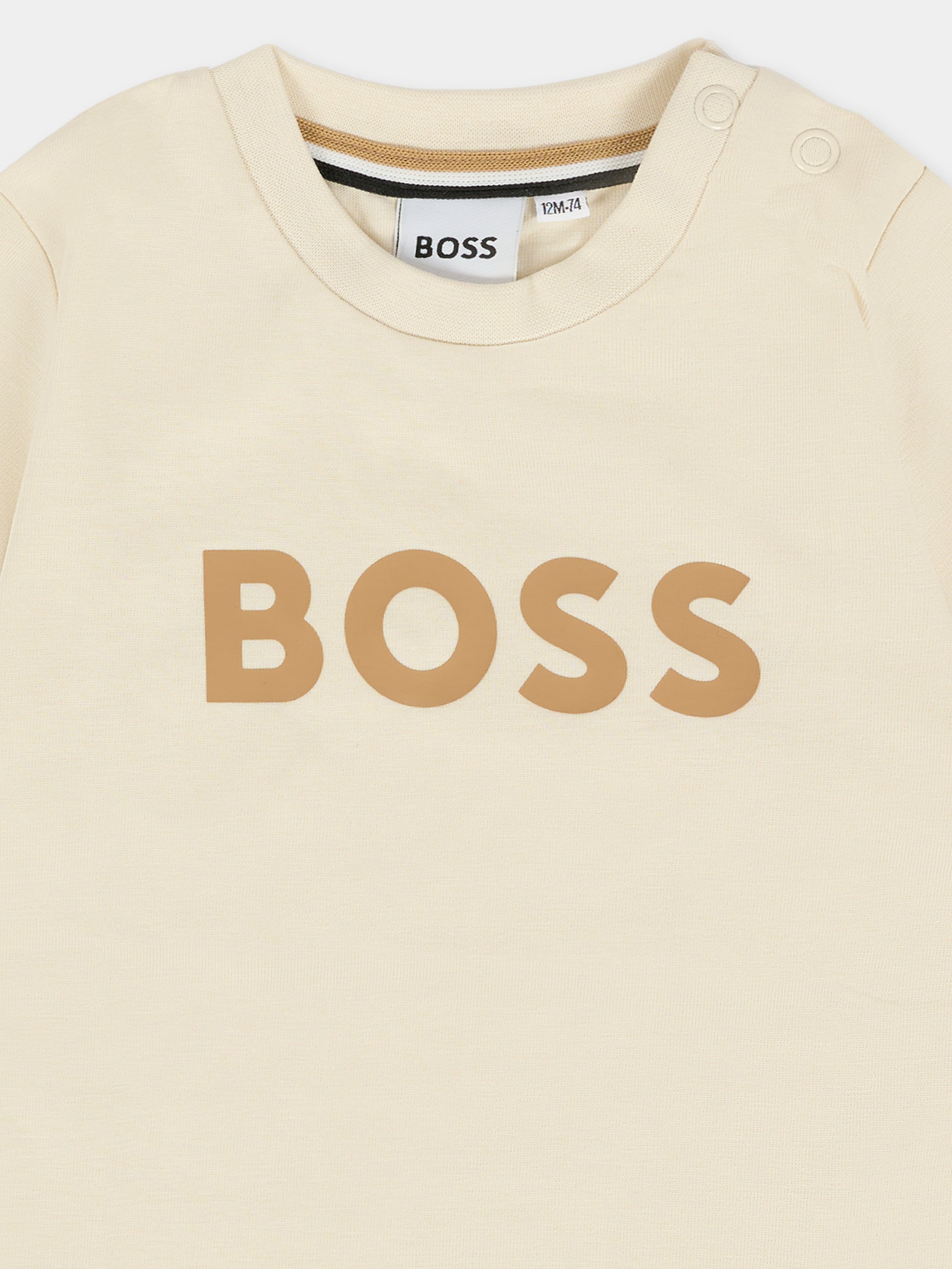 T-shirt beige per neonato con logo,Boss,J52712 21C