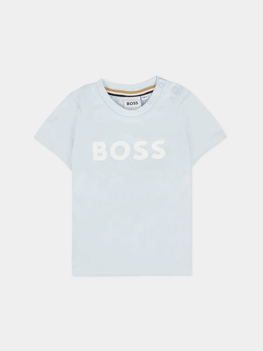 T-shirt celeste per neonato con logo,Boss,J52712 791
