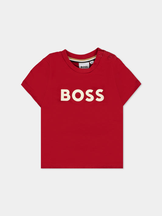 T-shirt rossa per neonato con logo,Boss,J52712 96D