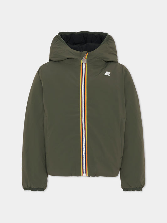 Piumino reversibile Jack St Warm verde per bambino con logo,K-way,K71337W AGQ