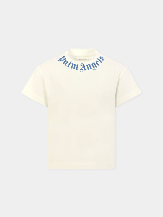 T-shirt avorio per bambino con logo,Palm Angels,PBAA003F25JER0020340