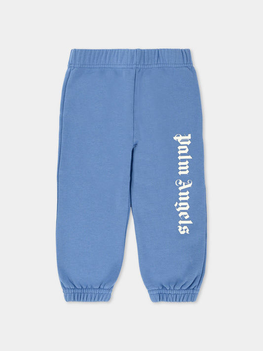 Pantaloni azzurri per neonato con logo,Palm Angels,PBXD001F25FLE0014203