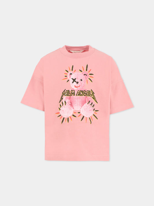 T-shirt rosa per bambina con stampa Bear Punk,Palm Angels,PGAA001F25JER002303B