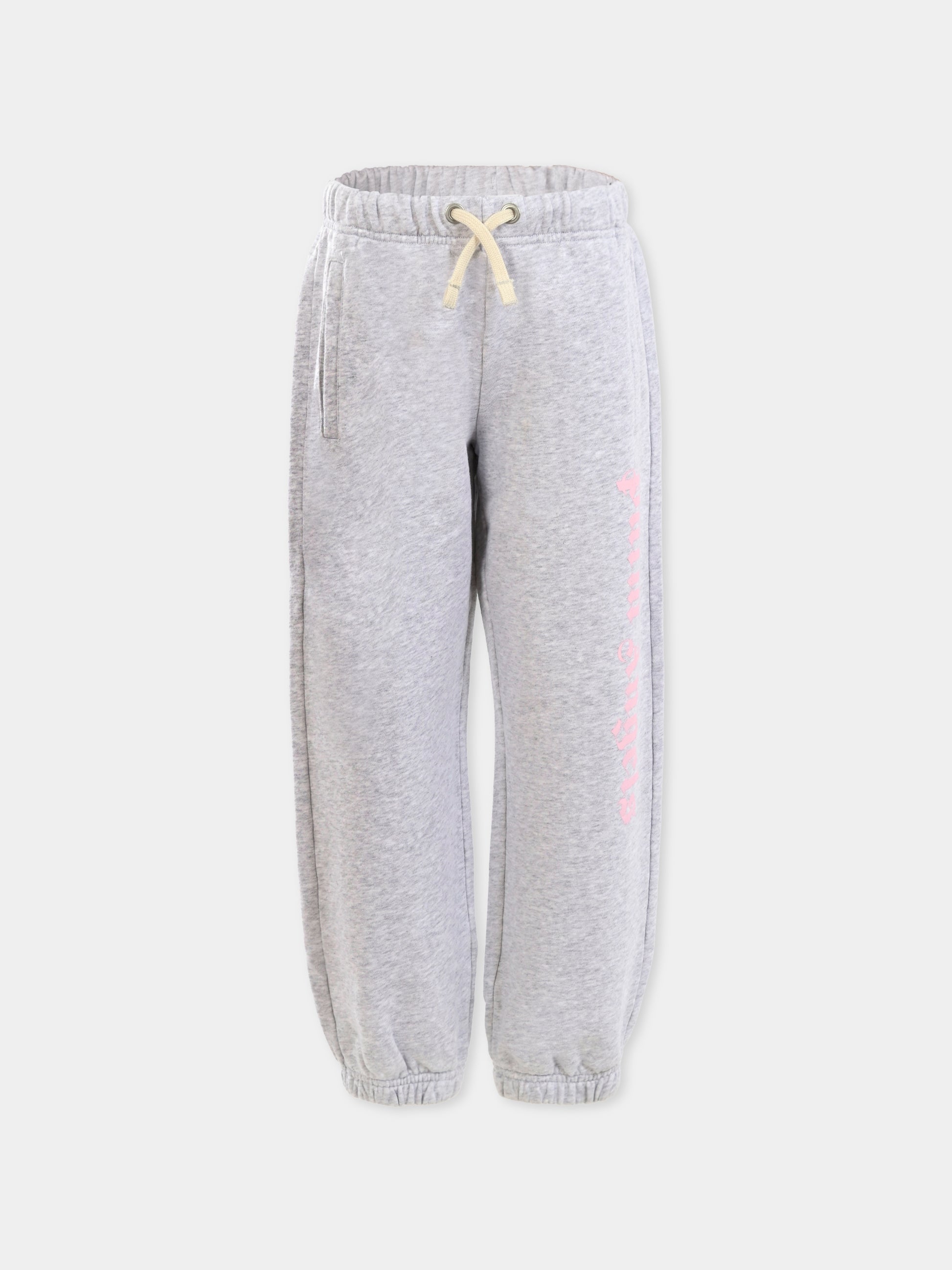 Pantaloni grigi per bambina con logo,Palm Angels,PGCH008C99FLE002083B