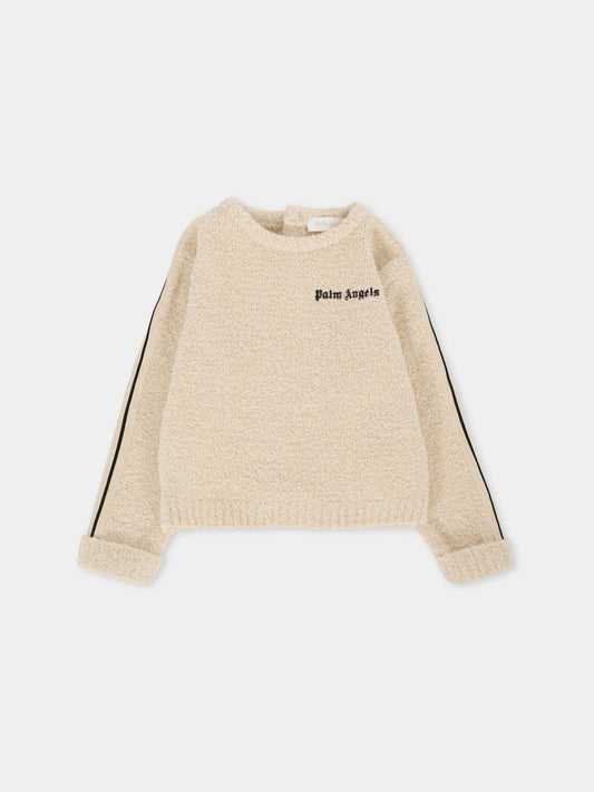 Maglione beige per neonati con logo,Palm Angels,PGXP003F25KNI0016F60