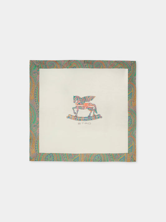 Coperta bianca per neonata con Pegaso e stampa paisley,Etro,GX0540 Z3186 101MC