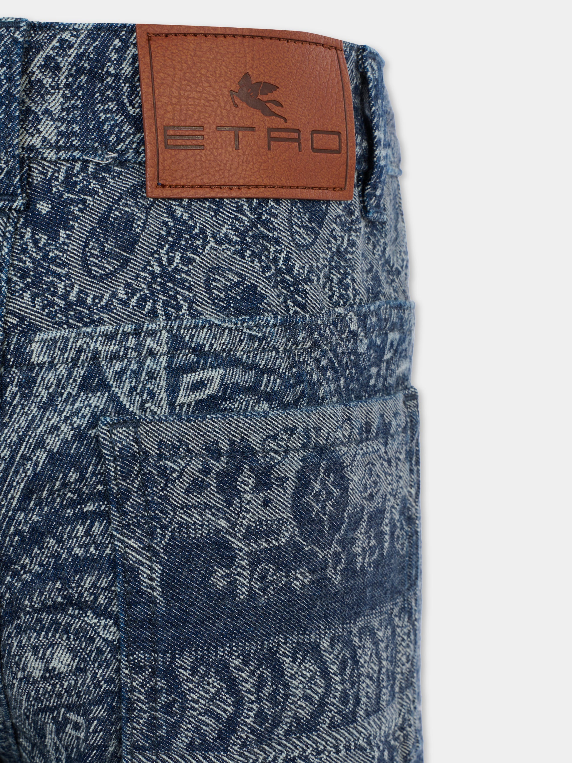 Jeans denim per bambina con stampa paisley,Etro,GX6A00 D0122 620BC