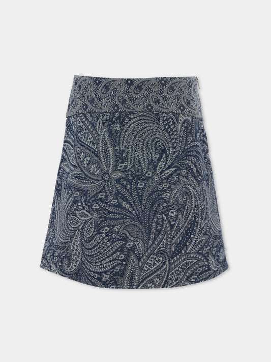 Gonna denim per bambina con stampa paisley,Etro,GX7A00 D0122 620BC