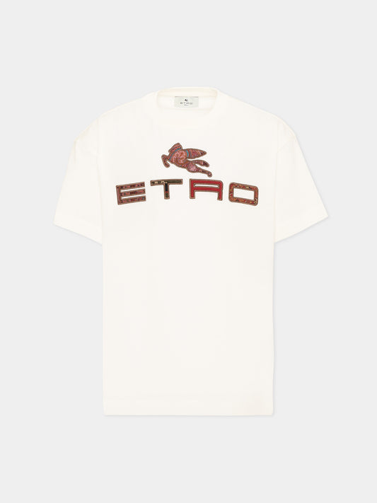 T-shirt avorio per bambini con logo e Pegaso