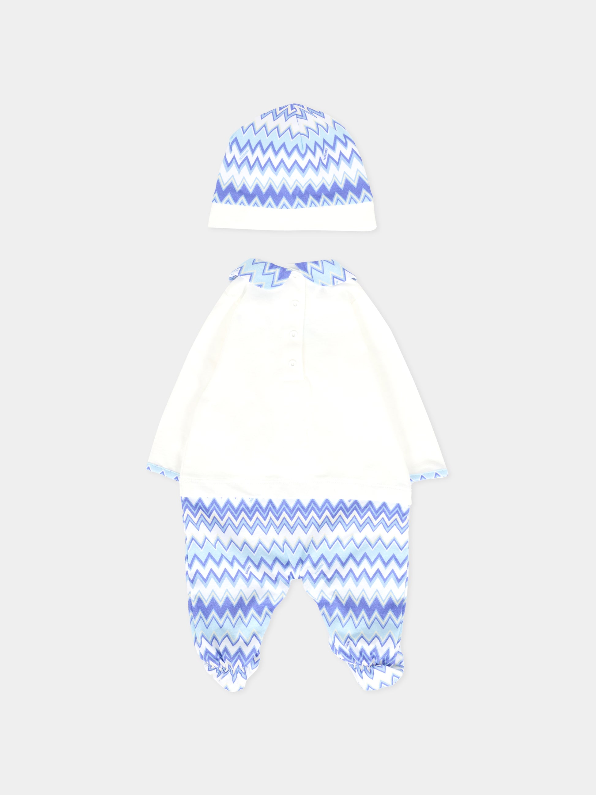 Set tutina azzurro per neonato con logo e motivo chevron,Missoni,MXB510-J0177 101CE