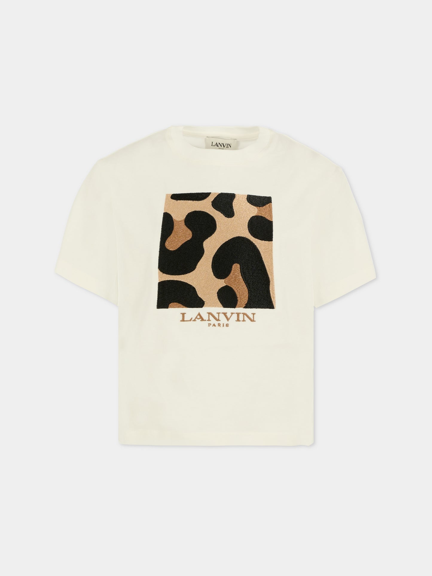 T-shirt avorio per bambina con stampa leopardata,Lanvin Petite,N30256 117