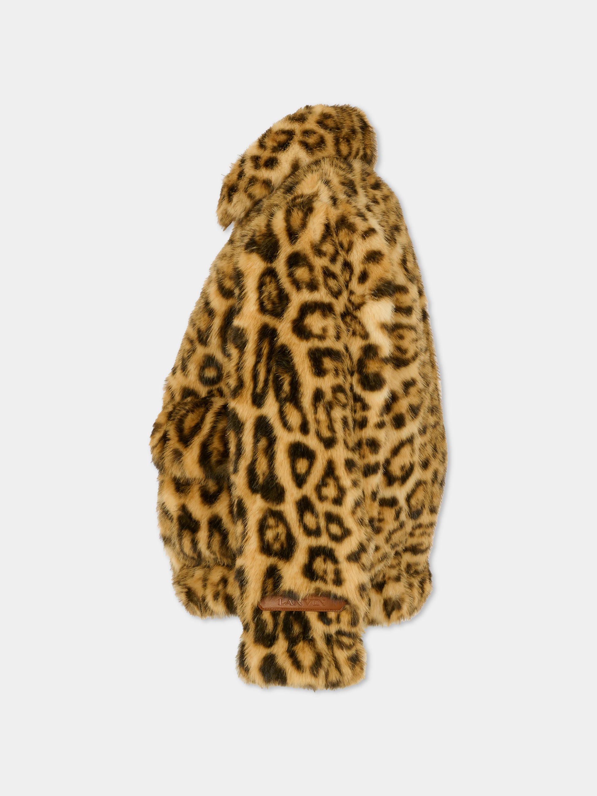 Ecopelliccia beige per bambina con stampa animalier,Lanvin Petite,N30279 P90