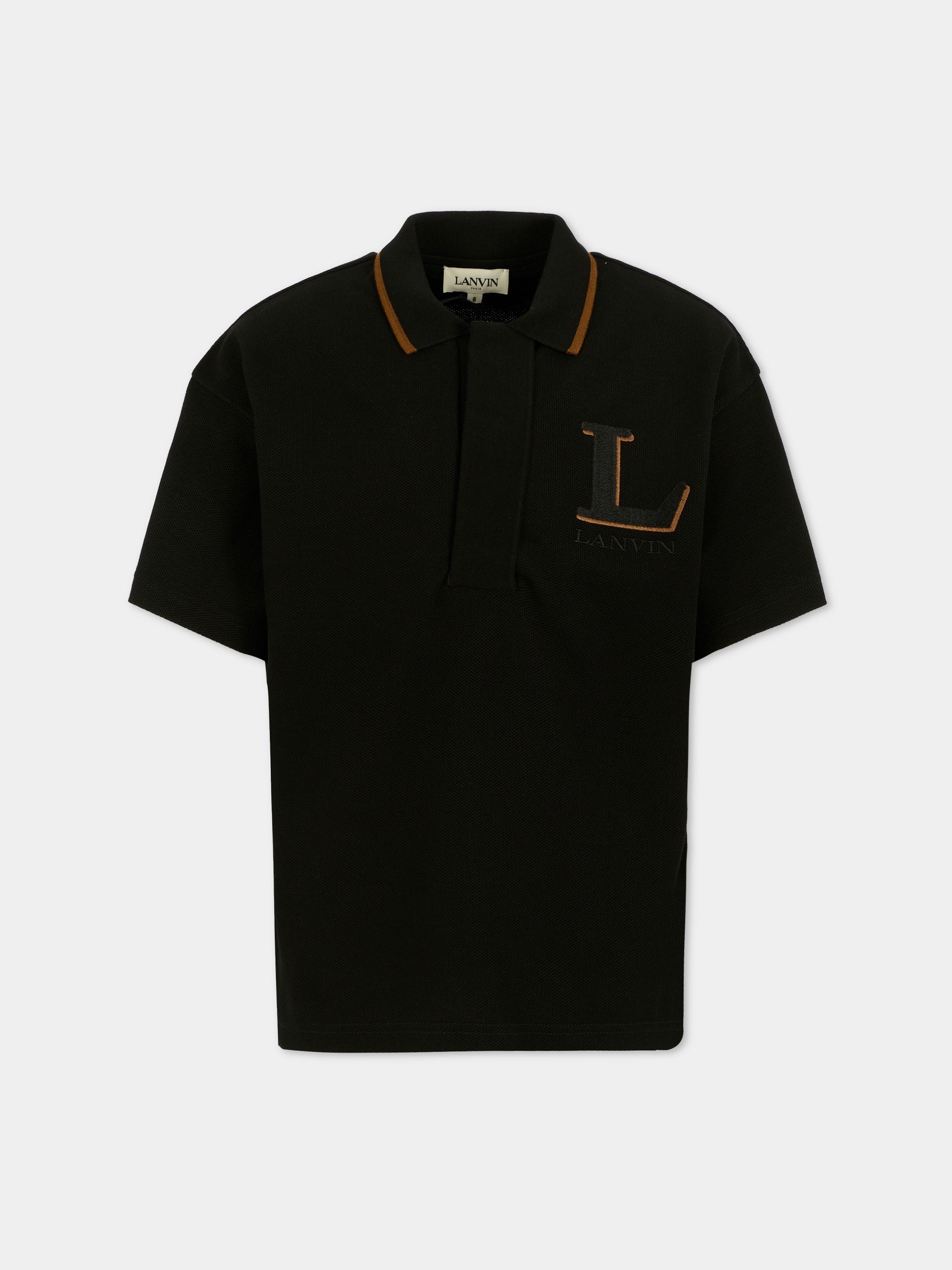 Polo nera per bambino con logo,Lanvin Petite,N30289 09B