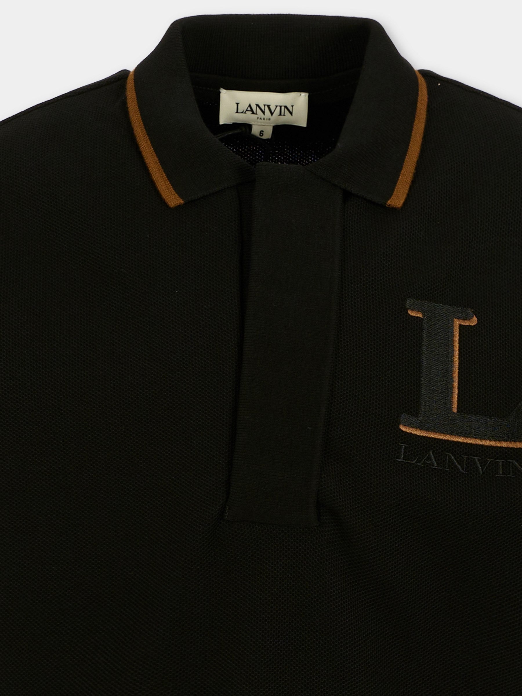 Polo nera per bambino con logo,Lanvin Petite,N30289 09B