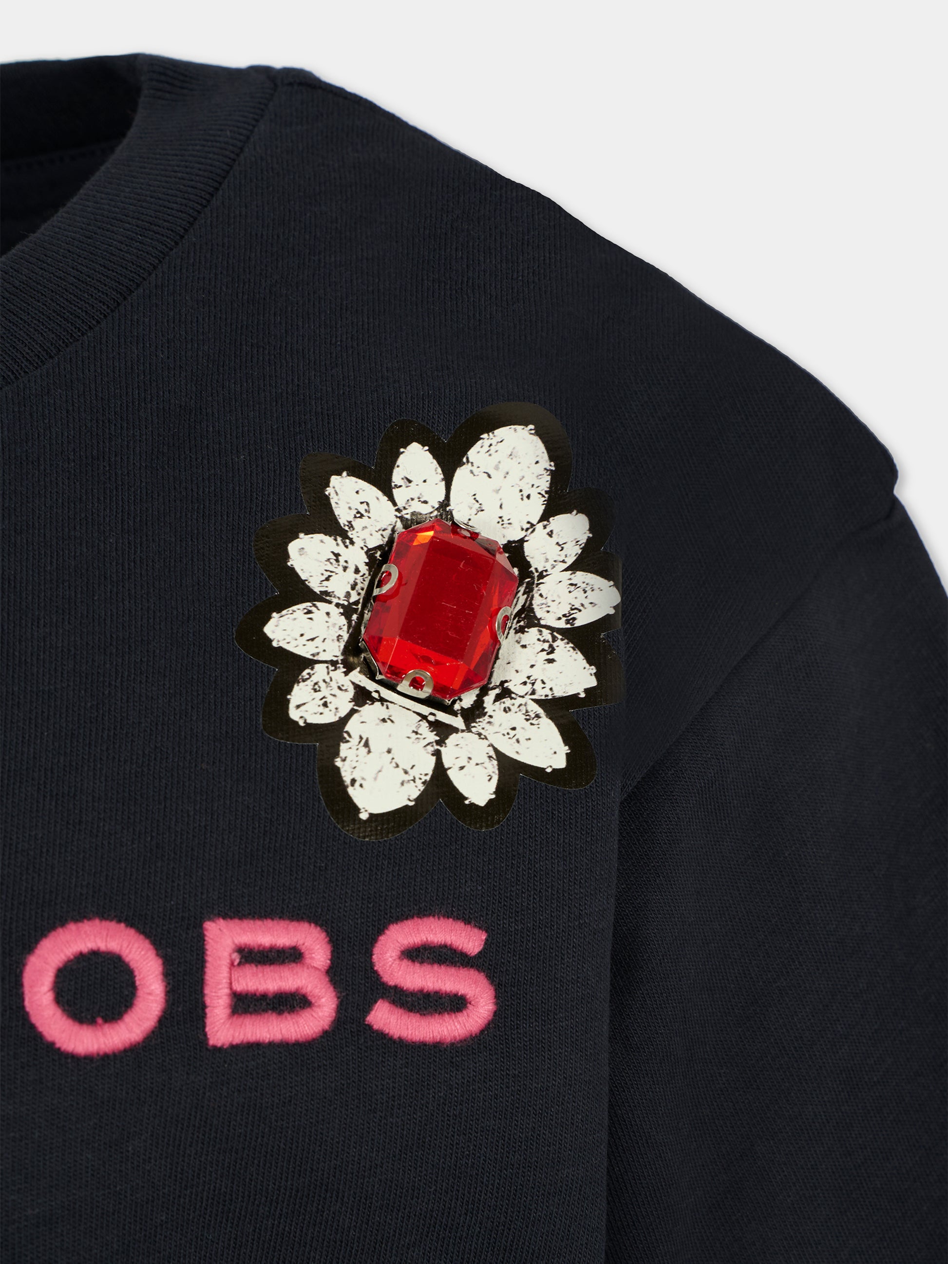 T-shirt blu per bambina con logo ricamato,Marc Jacobs,W60590 84E