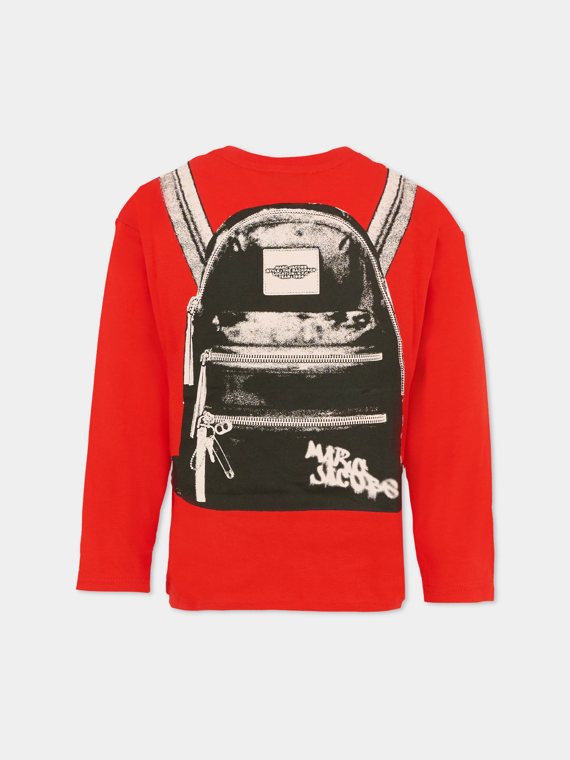 T-shirt rossa per bambino con logo e stampa zaino,Marc Jacobs,W60639 97E