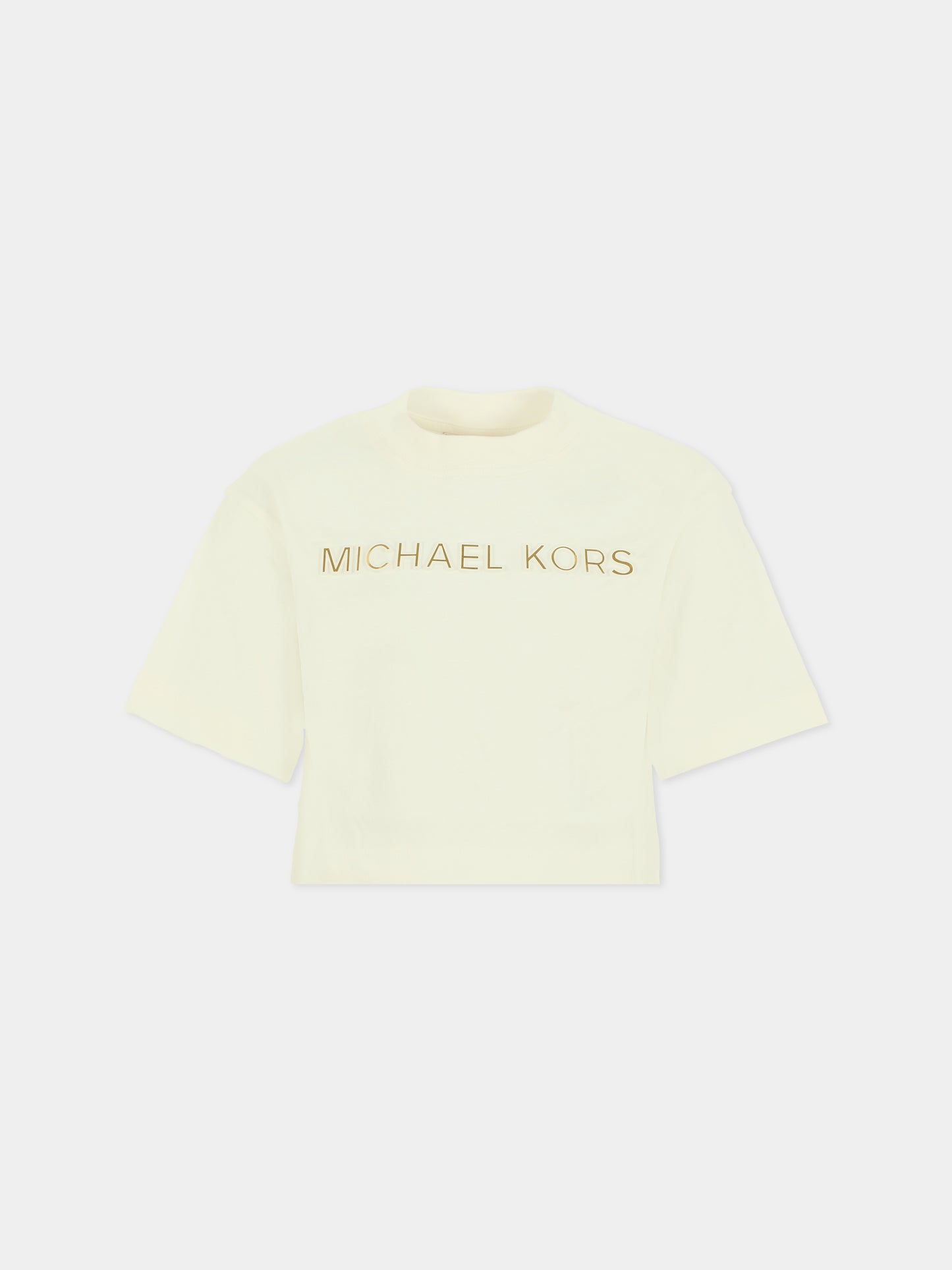 T-shirt crop avorio per bambina con logo,Michael Kors,R30499 117