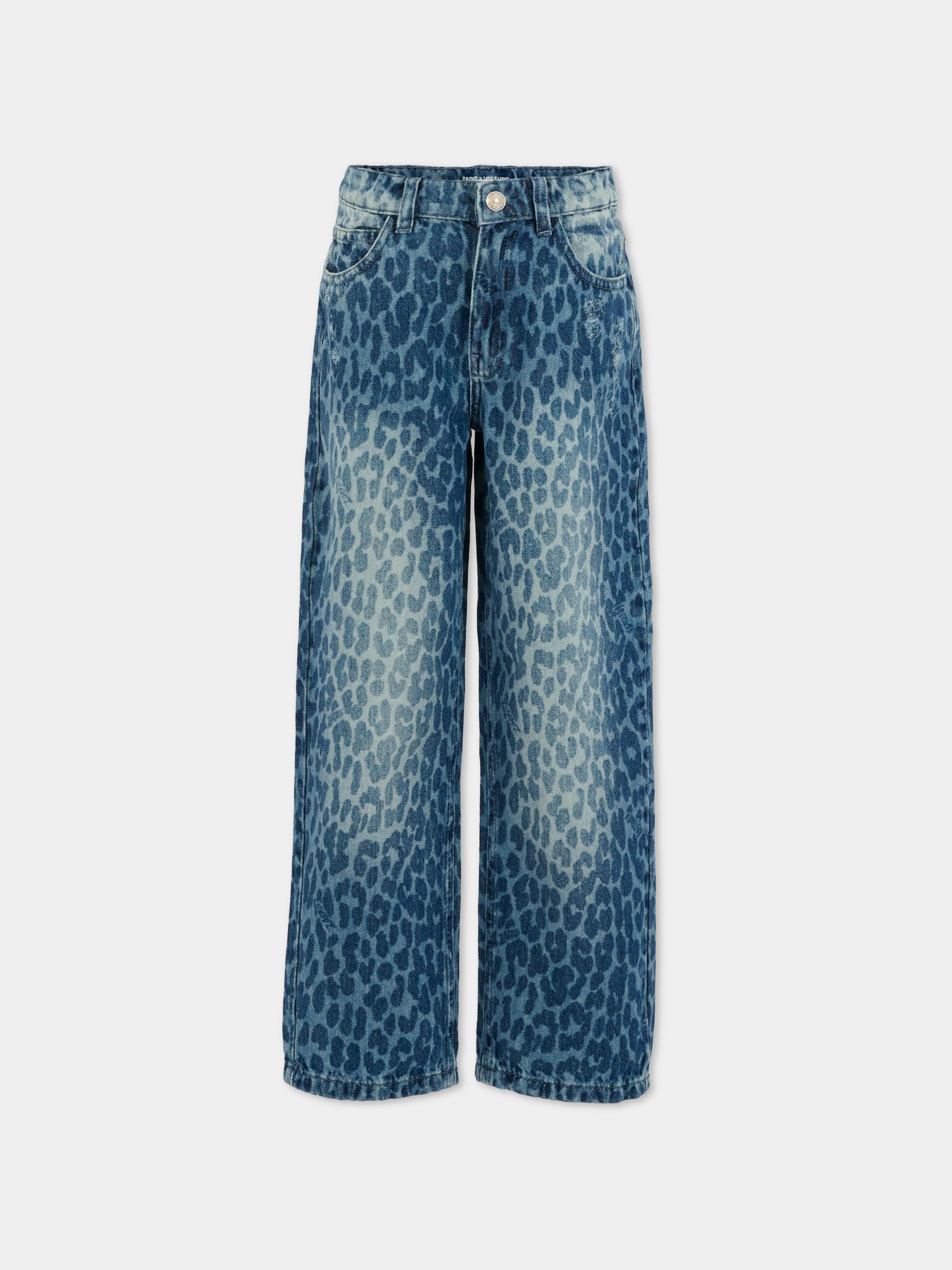 Jeans denim per bambina con stampa animalier,Zadig & Voltaire Kids,X60447 Z10