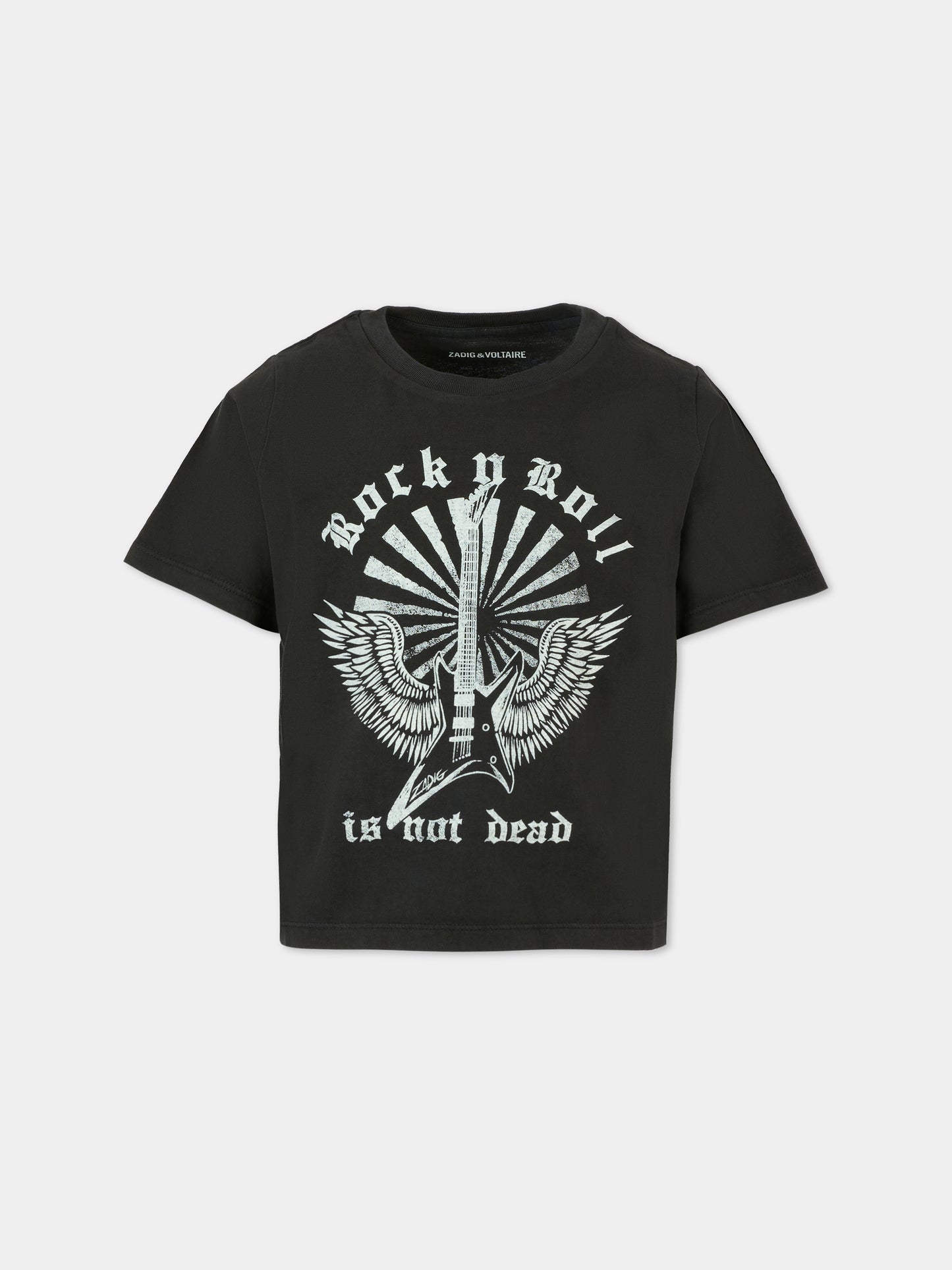 T-shirt nera per bambini con chitarra,Zadig & Voltaire Kids,X60459 09B