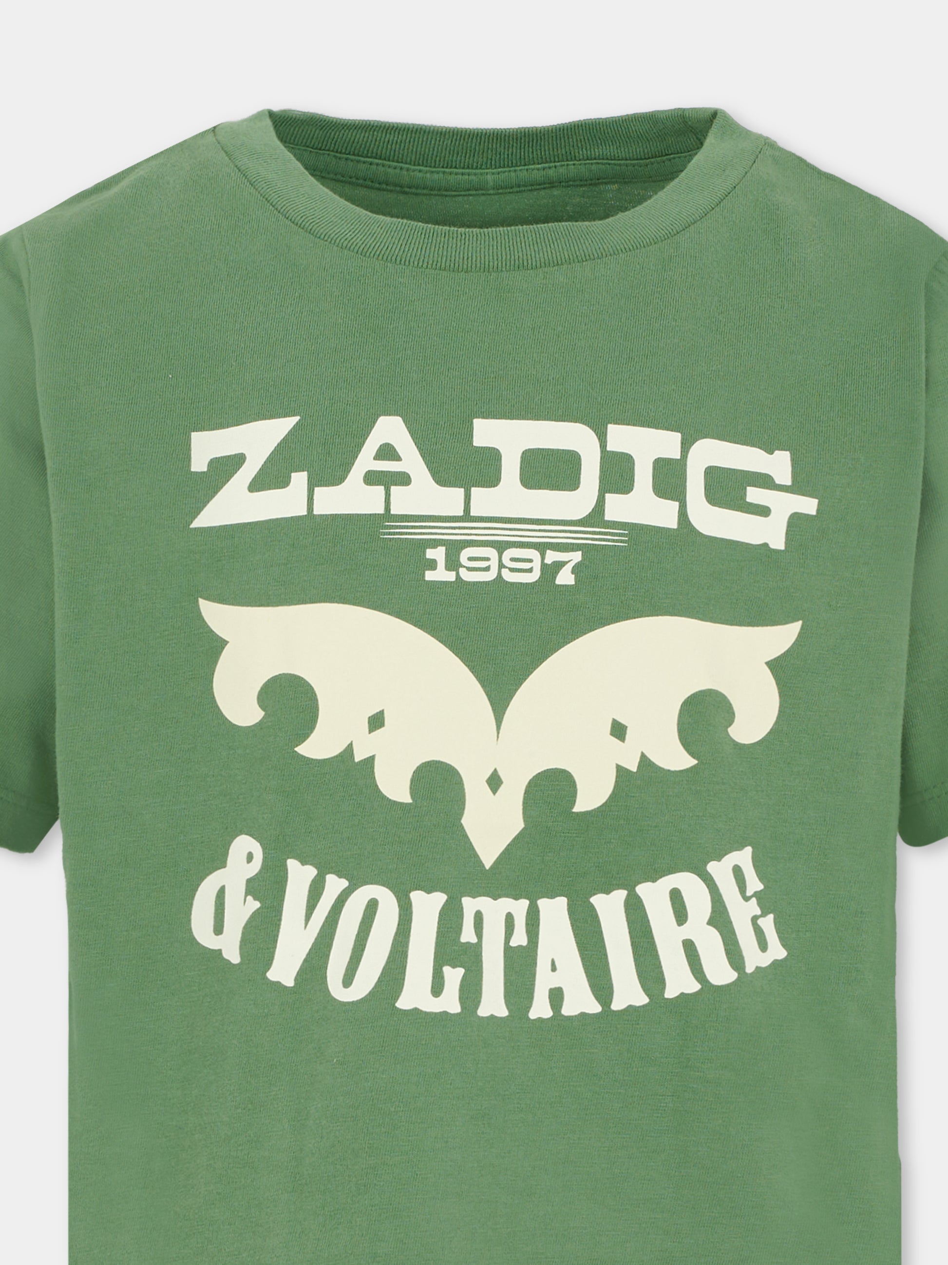T-shirt verde per bambini con logo,Zadig & Voltaire Kids,X60459 67E