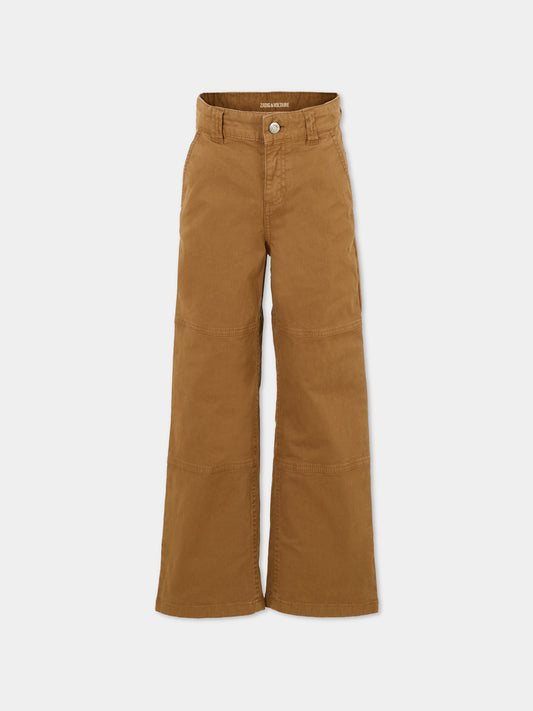 Pantaloni marroni per bambino con logo ricamato,Zadig & Voltaire Kids,X60475 33D