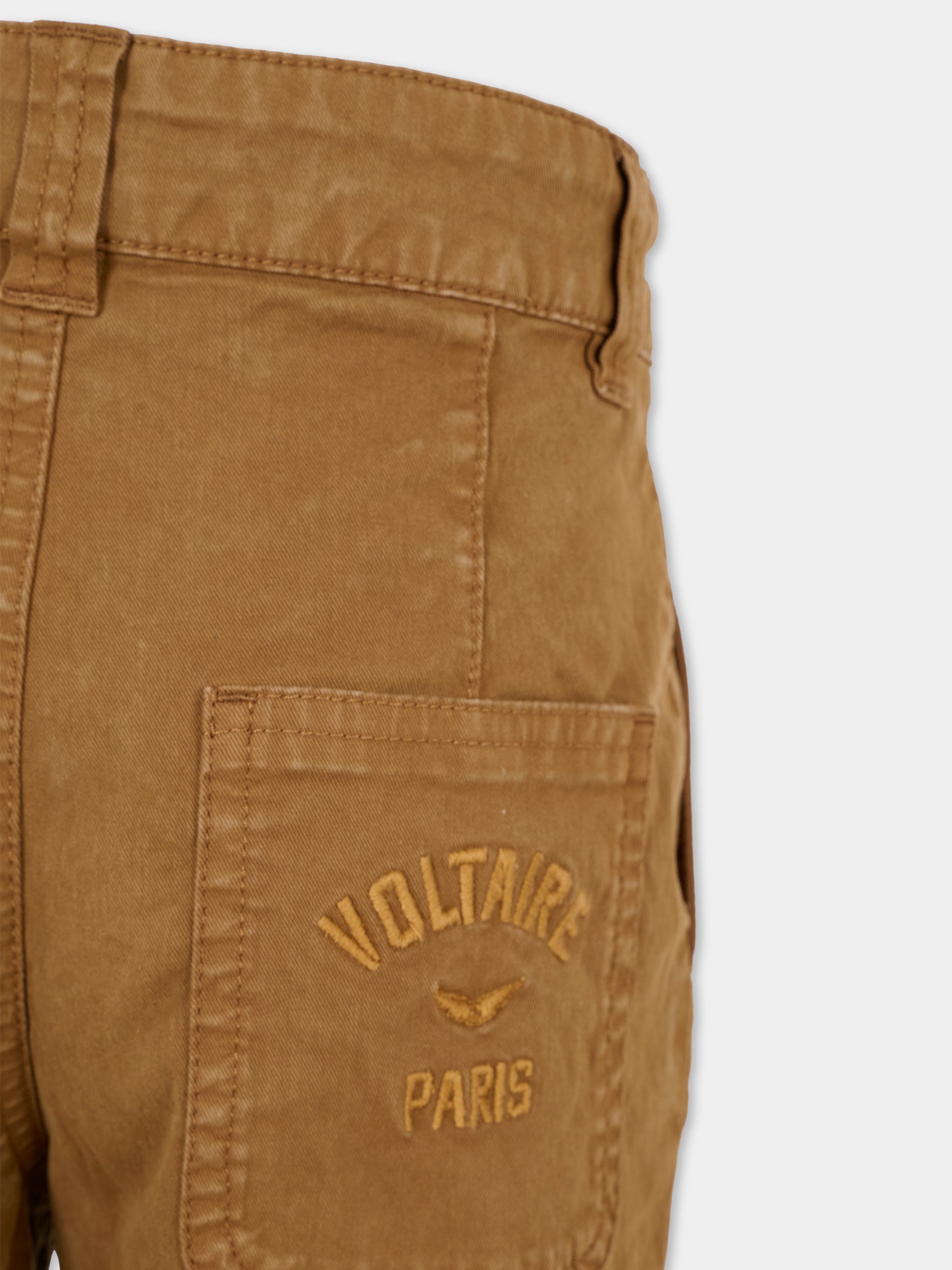 Pantaloni marroni per bambino con logo ricamato,Zadig & Voltaire Kids,X60475 33D
