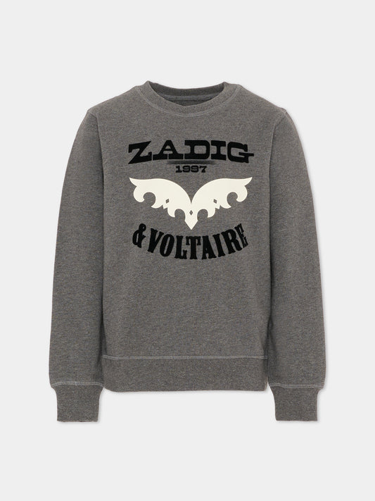 Felpa grigia per bambini con logo,Zadig & Voltaire Kids,X60484 A83