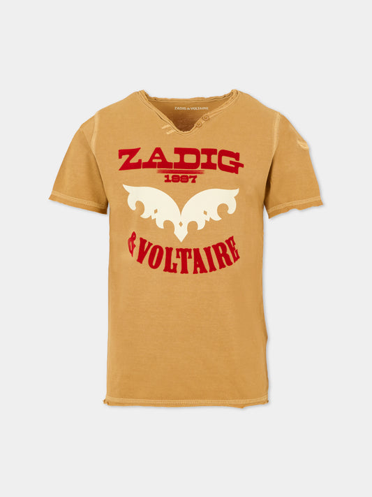 T-shirt marrone per bambino con logo,Zadig & Voltaire Kids,X60488 213