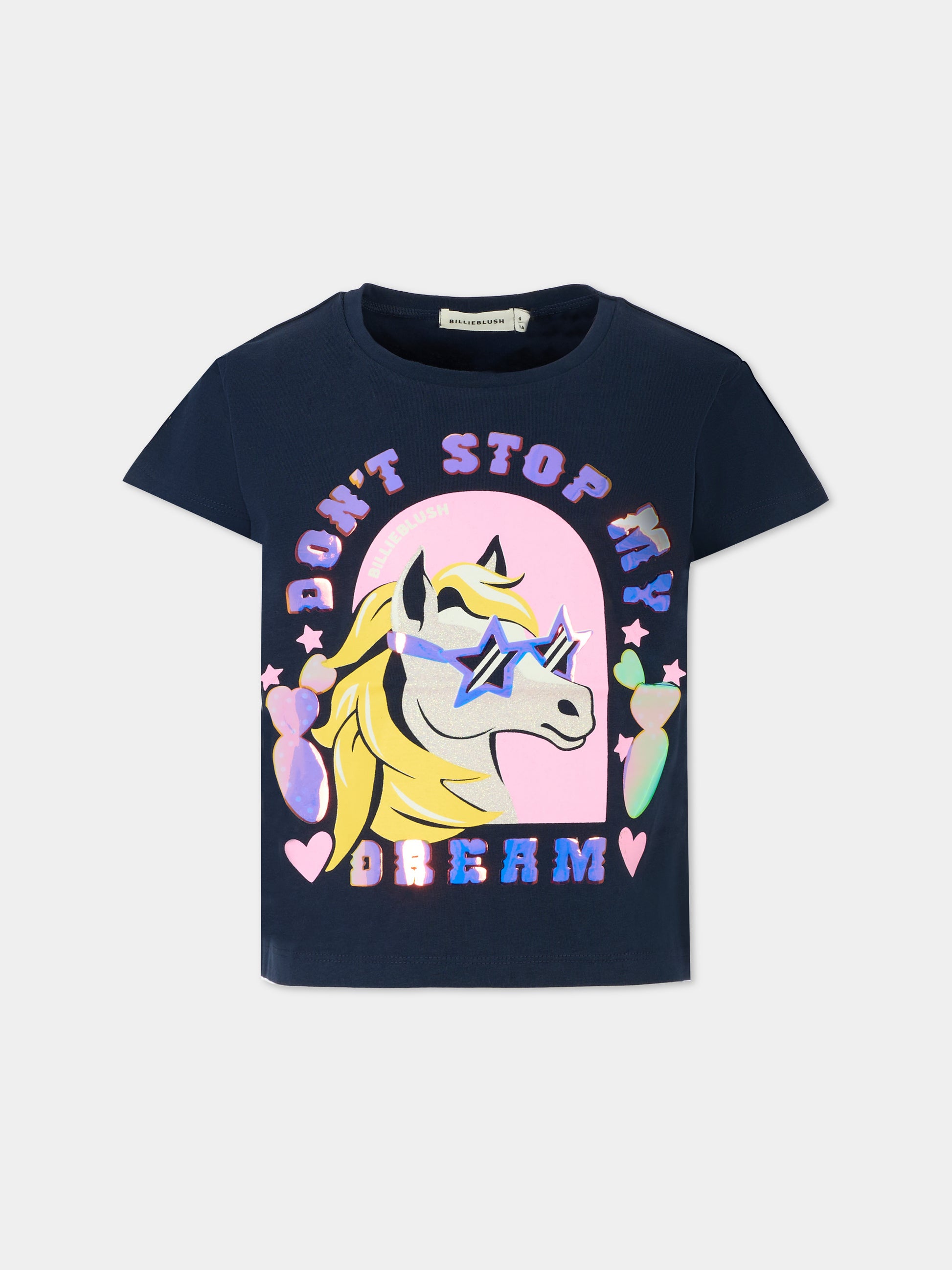 T-shirt blu per bambina con unicorno,Billieblush,U21630 85T