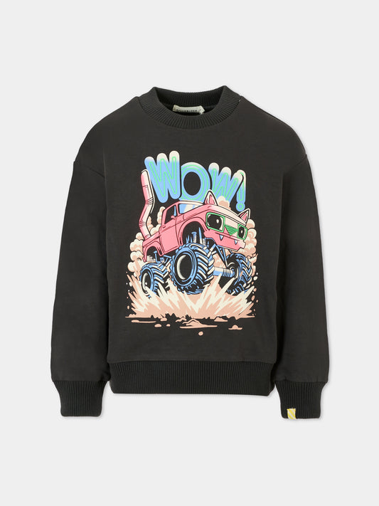 Felpa grigia per bambino con stampa automobile,Billieblush,U21175 062