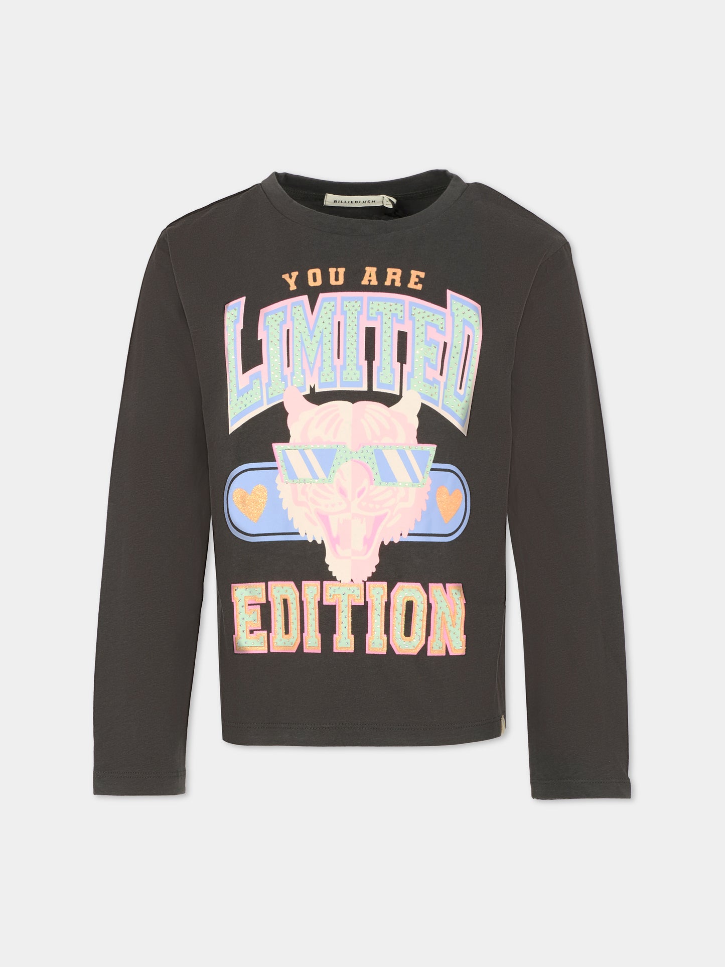 T-shirt girigia per bambina con stampa tigre,Billieblush,U21226 062