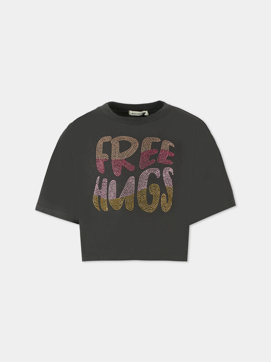 T-shirt girigia per bambina con scritta,Billieblush,U21227 062