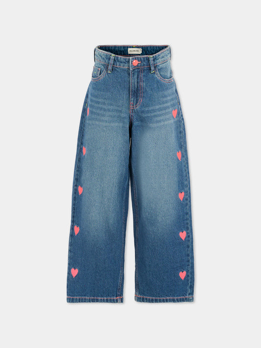 Jeans denim per bambina con cuori ricamati,Billieblush,U21333 Z13
