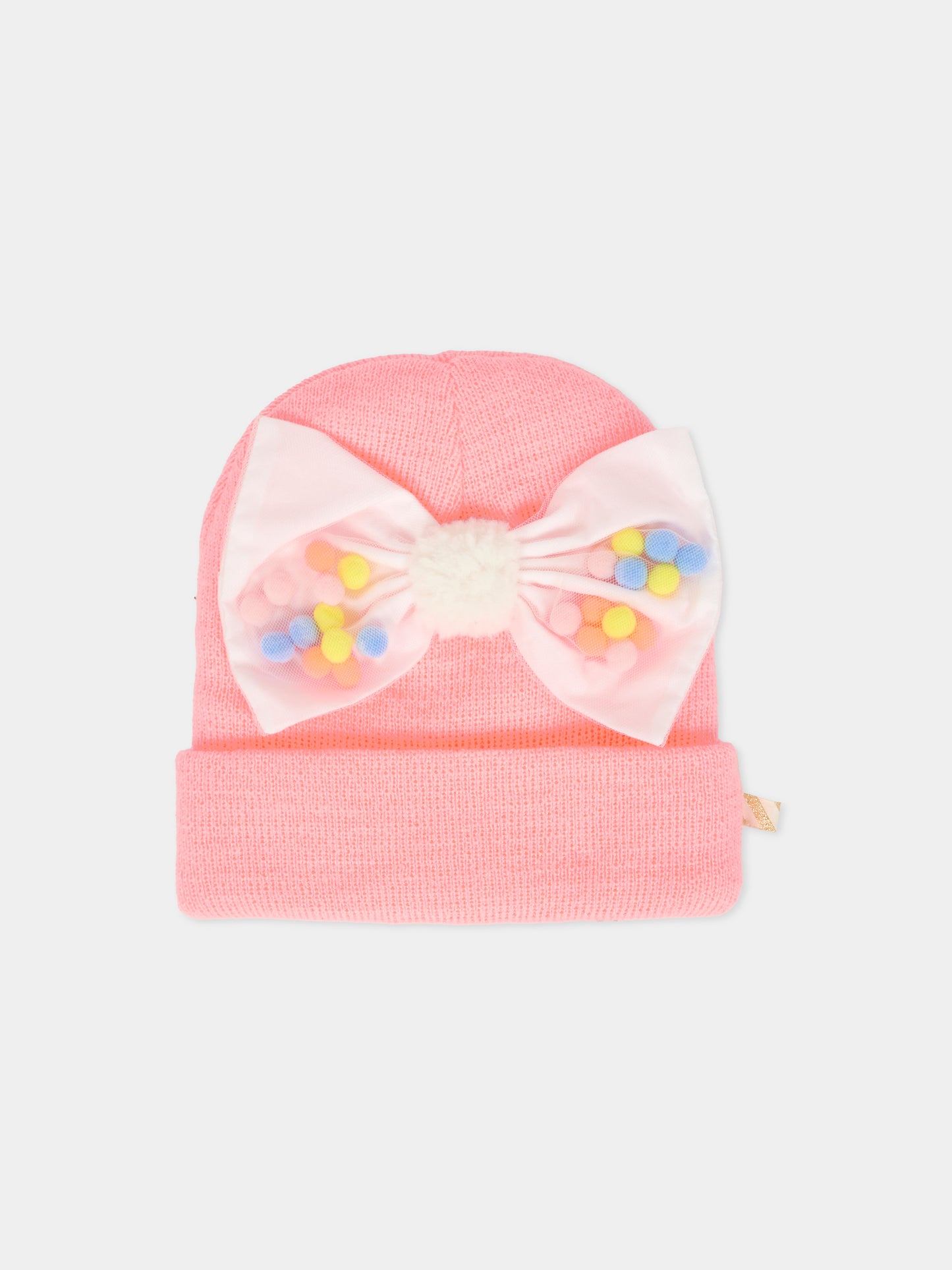 Berretto rosa per neonata con fiocco e pompon,Billieblush,U21495 408
