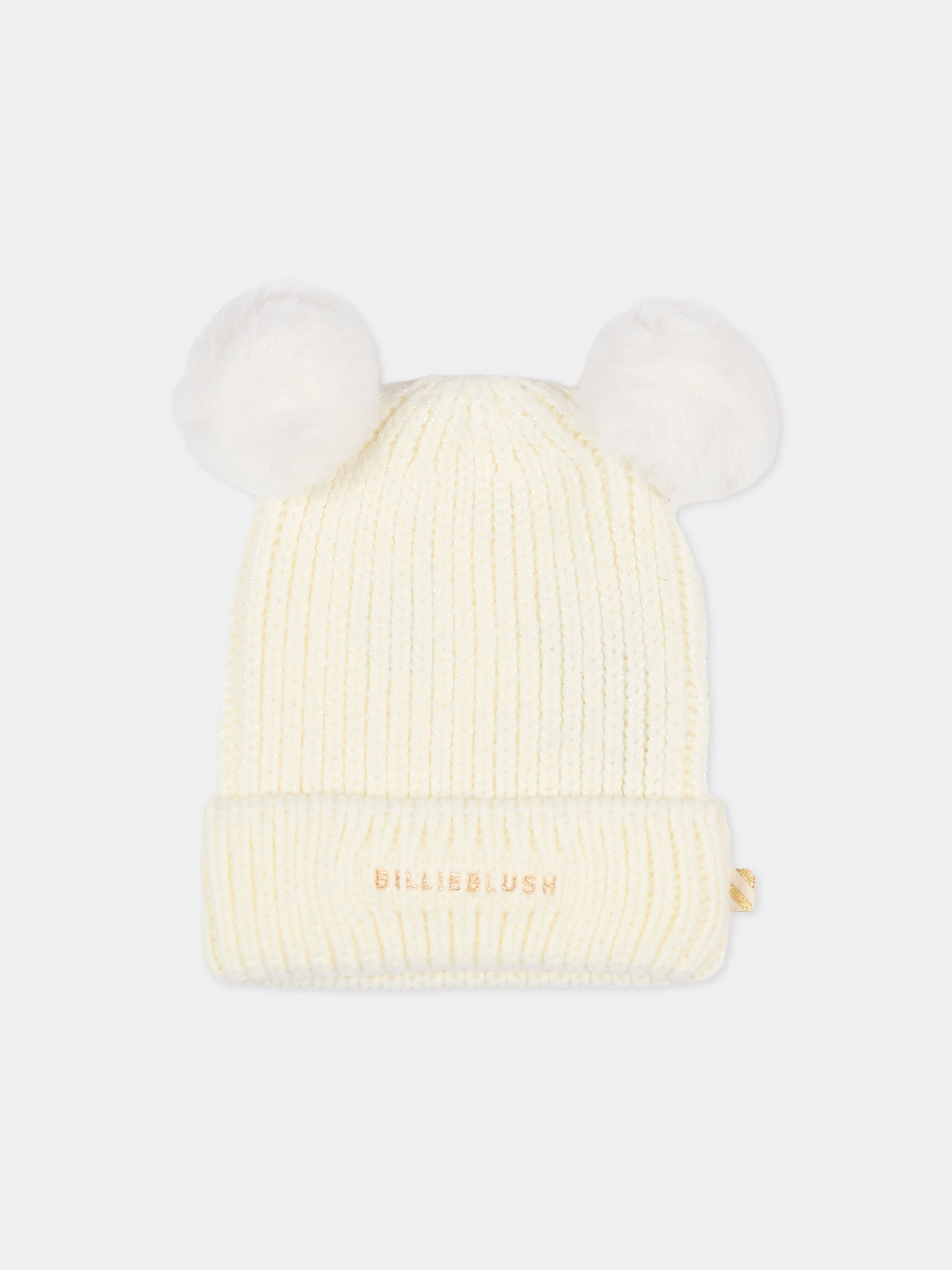 Berretto avorio per bambina con pompon,Billieblush,U21508 121