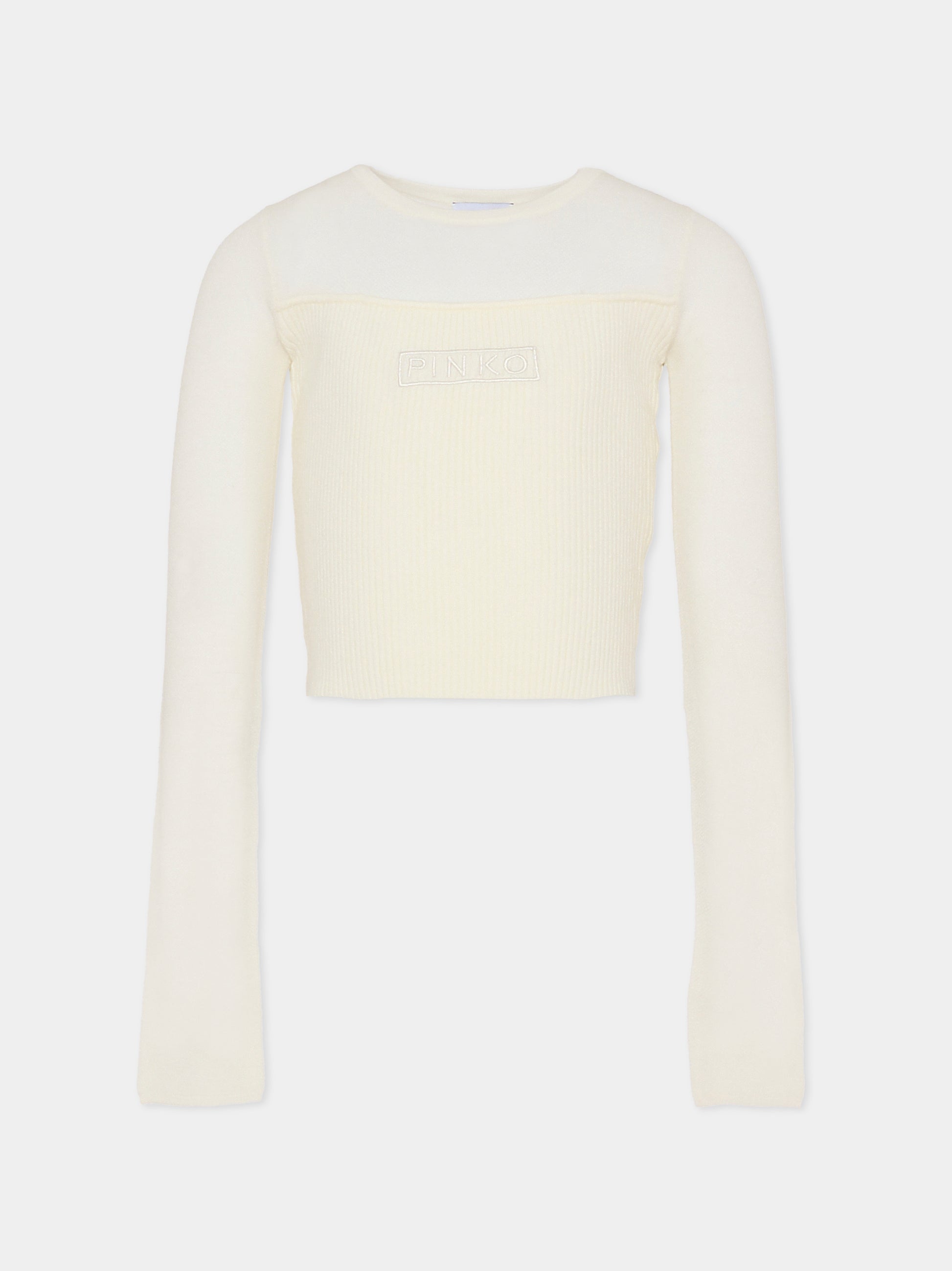 Top avorio per bambina con logo,Pinko,KFMA008.C.FL085.0065