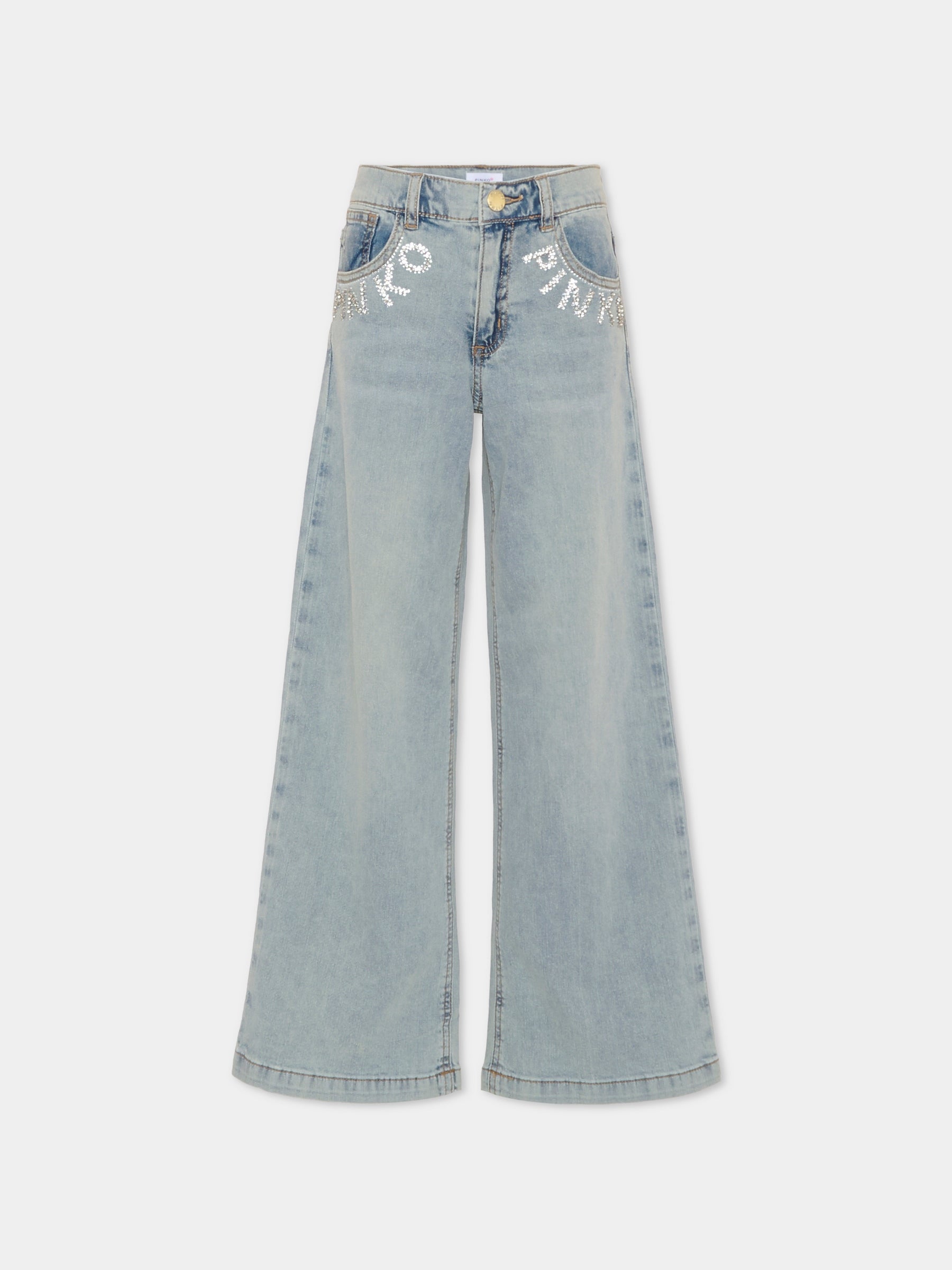 Jeans azzurro per bambina con logo,Pinko,KFPA031.C.DS057.D812