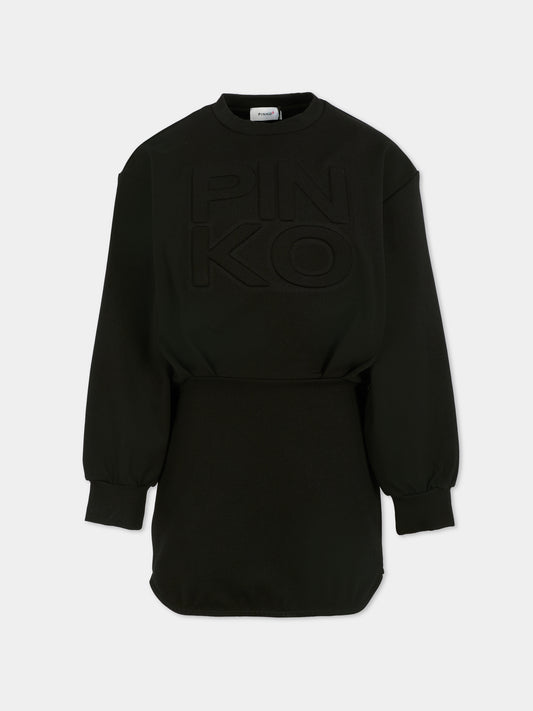 Vestito nero per bambina con logo