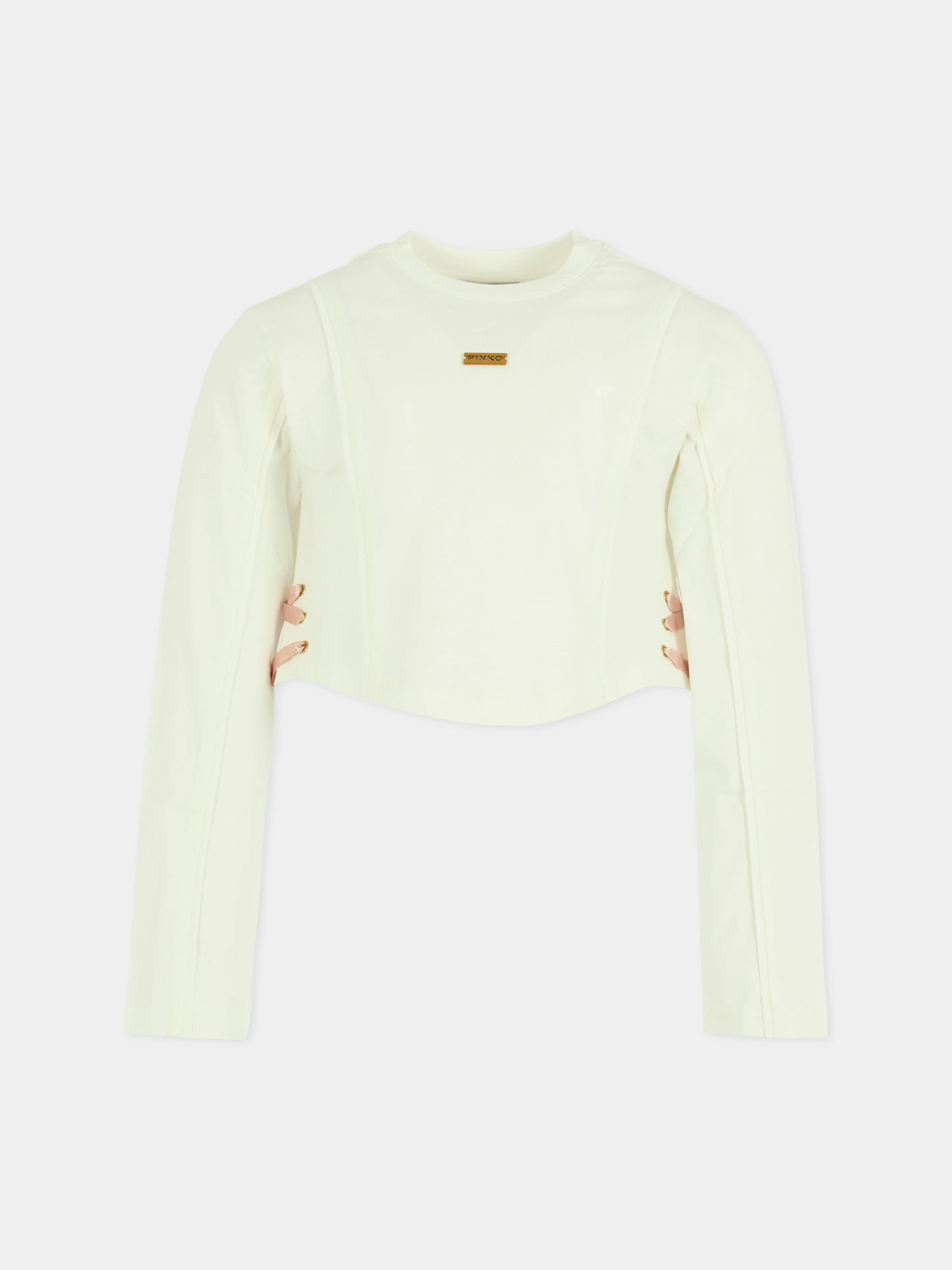 T-shirt crop avorio per bambina con logo