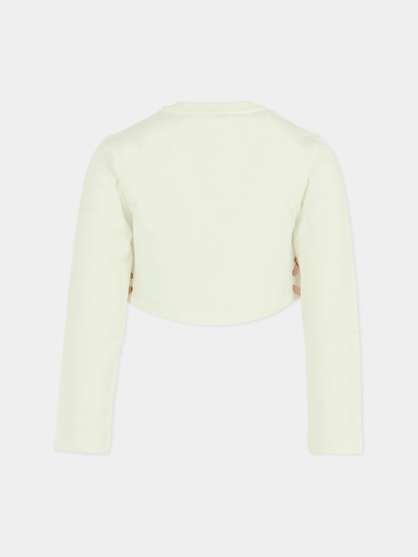 T-shirt crop avorio per bambina con logo