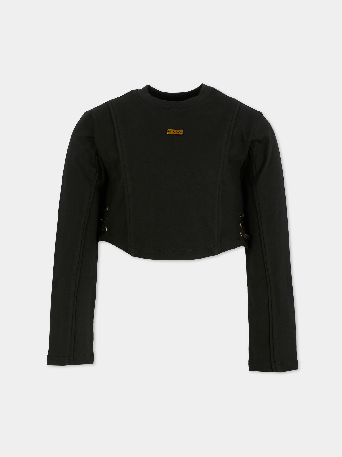 T-shirt crop nera per bambina con logo